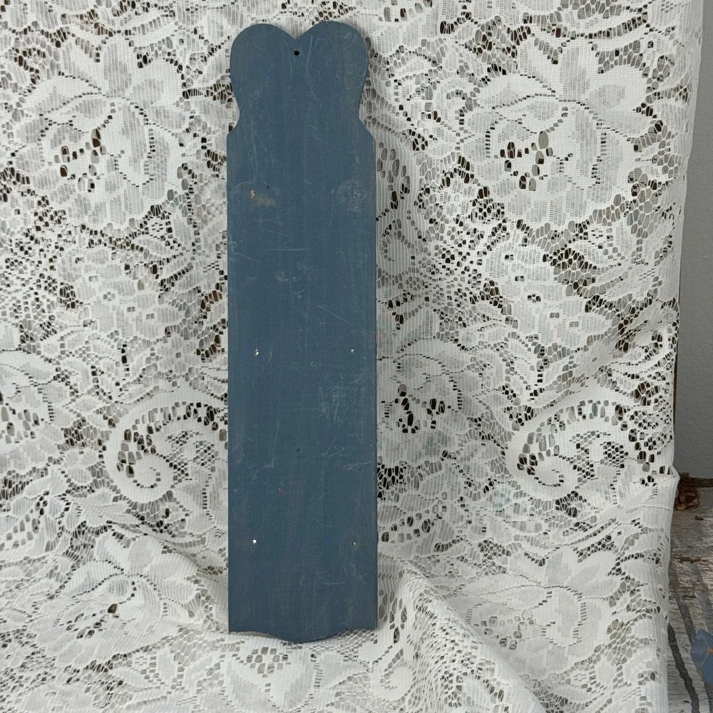 Primitive Blue Wooden Heart Wall Shelf 3-Tier Miniature Display Farmhouse Decor